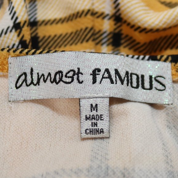 Almost Famous Yellow Black White Plaid Belted Jumpsuit Size Medium - Picture 5 of 5